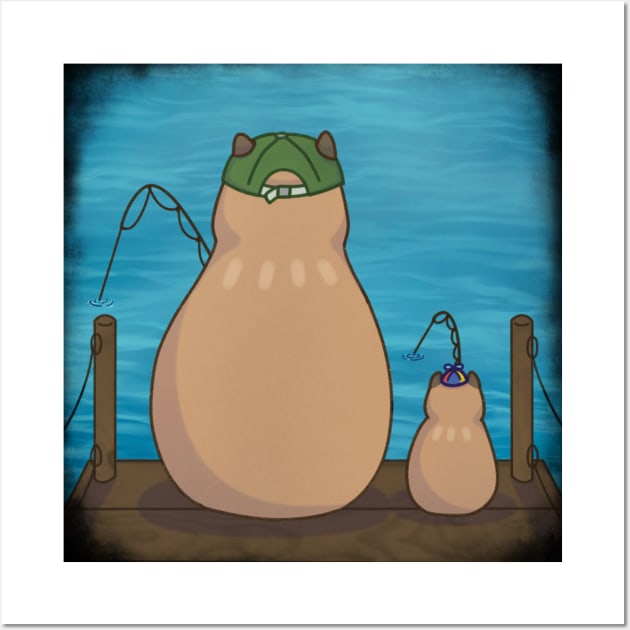 Capybara and Son on a Fishing Trip Wall Art by Art by Biyan